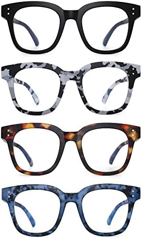 СОФИЛИ 4 Спакувајте Трендовски Преголеми Сини Светлосни Очила За Блокирање За Жени Стилски Дами Во Стилот На Опра Дебели Очила Со Голема Рамка Црна Веѓа Сина Бела Ж
