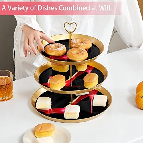 3-парчиња торта стои сет, црвена висока потпетица и кармин пластична држач за кекс, бонбони овошни десерт, приказ за свадба