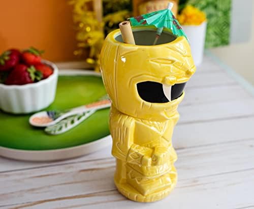 Power Rangers Geeki Tikis Yellow Ranger керамички кригла | Тамблер коктел очила, тропски софтвер за пијалоци за комплет за домашни шипки | Подароци