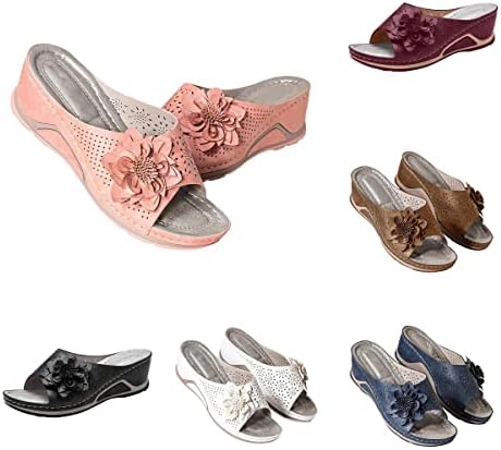 Летни клинови сандали за жени Елегантна цветна платформа peиркаат пети лизгачки удобни ортопедски шупливи сандали римски чевли на отворено влечење на плажа Сандал