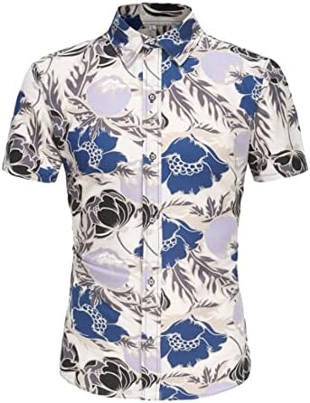 Bmisegm летни тренинзи кошули за мажи мажи Хаваи ретро печатење на плажа на плажа од празник за кратки ракави за кратки ракави, случајно едно