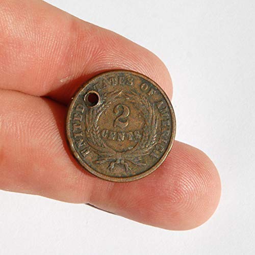 1865 19 Век Соединетите Американски Држави 2 Центи Унија Штит Монета Многу Добри Детали