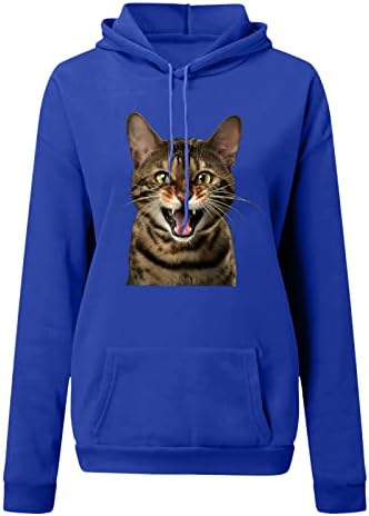 Oplxuo 3d Качулки За Печатење Мачки Блузи За Жени Обични Долги Ракави Симпатични Графички Дуксери Пуловер Блуза За Љубител На Мачки