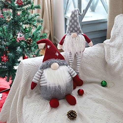 Worldeco Божиќно рачно изработено големи гноми дома украси за дома, затворен гном кадифен кукла колекционерна фигура бела брада Дедо Мраз