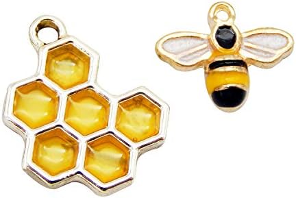 40 парчиња Саќе Пчела Емајл Шарм За Накит Нараквица Изработка На Големо Големо Злато