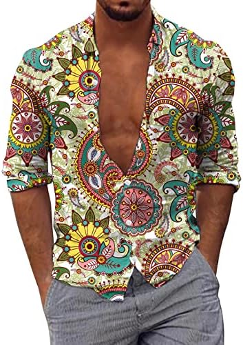 XXBR машки хавајски кошули обични долги ракави Paisley Boho копче за печатење надолу со кошула лапел јака дизајнер плажа алоха врвови