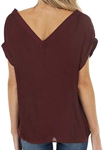 Fmchico женски маички со маици против вратот лабава вклопување на лежерна блуза со кратки ракави на кратки ракави