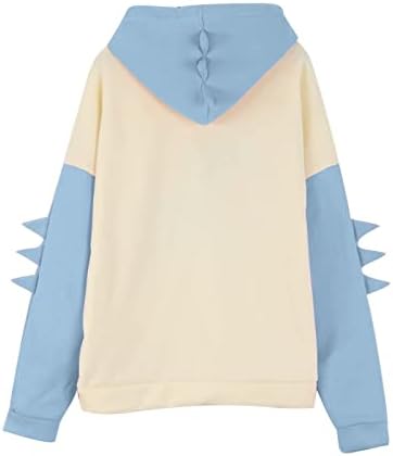 Nokmopo Pulverover Sweatshirss for Women Fashion Women Casual Hoodie Print Долги ракави Диносаурус џемпери врвови
