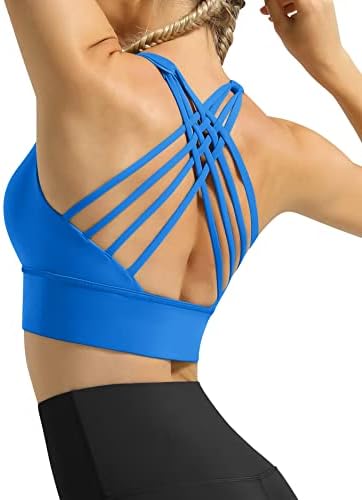 Avgo Longline Strappy Sports Sports Bras for Women Criss Cross Back Wireless Padded Padded Yoga Bra Trankath Took Top Top