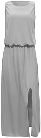 Cucuham фустани за жени 2023 обична мода цврста боја секси тенок бек без ракав долг макси фустан