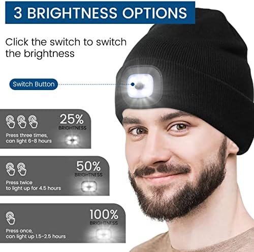 Qfandben LED Beanie Hat со светлина, LED предводена предност, топла плетена капа зима, кучиња шетање трчање подароци за мажи жени