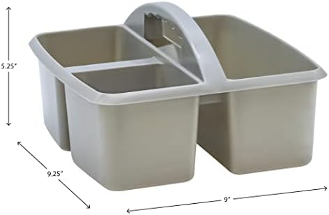 Сива преносна пластична складирање Caddy 6-пакет за училници, детска соба и канцелариска организација, 3 оддели