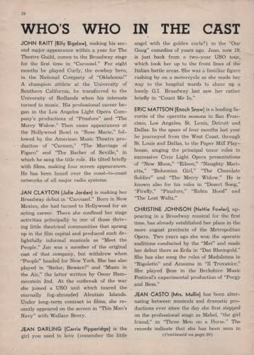 Raон Раит „Карусел“ Јан Клејтон/Jeanан Дарлинг/Бамби Лин/Роџерс и Хамерстин/19 април 1945 година Бродвеј Отворање Плејбил
