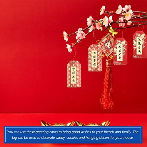 АБУФАН 32 парчиња Кинески Новогодишни Украси Ознаки За Подароци Потпишете Честитки Картички За Придружба Кои Сакаат Ознаки За Дрвја Со Низа