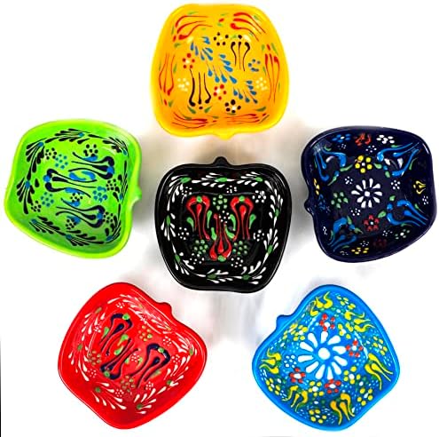 Kuchengerate 6 парчиња рачна боја во форма на јаболко, насликана керамичка сад за закуска 3.7 ''/9,5cm-103ml/3,4 мл декоративни