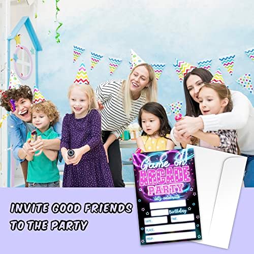 Zodvery Arcade Game Cardention Carten Cards Cards - Ретро видео игри Партиски материјали за деца, момчиња или девојчиња - 20 Пополнете ги поканите за роденденска забава и 20 коверти поставе?