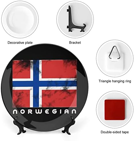 Норвешки Сега Знаме Смешна Коска Кина Декоративна Плоча Тркалезни Керамички Плочи Занает Со Штанд За Прикажување За Декорација На Ѕидови