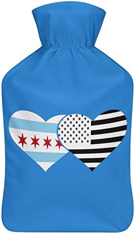 Шише со знамето на Чикаго и Американското знаме со мека кадифен покривка топла гумена вода торба за вбризгување 1000 мл