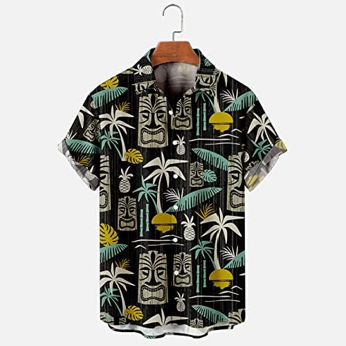 Машка хавајска цветна кошула со кратки ракави со кратки кошули нагоре Тропски Алоха кошула за одмор на одмор на плажа кошули за одмор