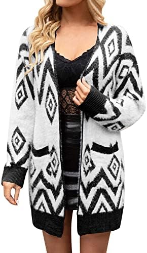 Женски зимски палта Овер -палто Виножито лента со долг ракав Отворен предна зимска мода кардиган од џемпер на џемпери