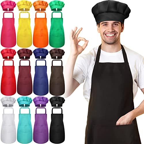 Сатиниорна боја престилка готвачка капа постави возрасни престилка со џебови прилагодливи шапки за готвачи и престилка поставени жени