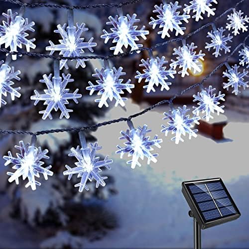 Windpnn 55ft 100 LED соларни Божиќни снегулки светла на отворено, 8 режими на отворено Божиќни самовили, водоотпорни соларни снегулки