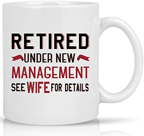 Подароци за пензионирање на кабини за мажи, под ново управување видете сопруга за детали кригла, пензионирана кригла кафе, кригла