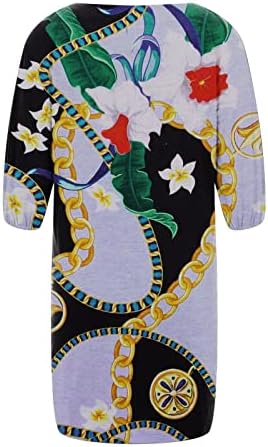 Fragarn Boho летен фустан, моден женски обичен лабав V-врат печатен ракав краток фустан од миди ракав