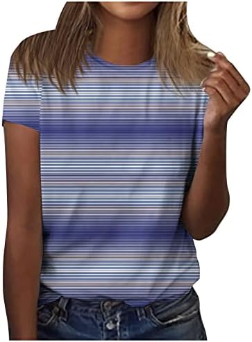 Women'sенски печати гроздобер со кратки ракави со кратки ракави околу вратот лабава обични маици летни врвови плус големина обична блуза