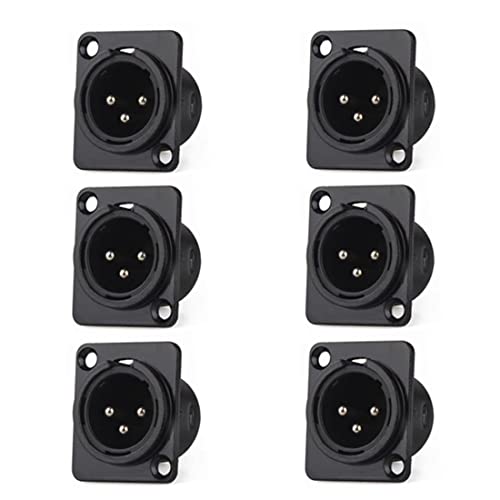 QLXHBOT XLR MALE JACK 3 PIN PANE PANEL MONTANS, XLR-M SOCKET AUDIO SONERY SONERTION CONNECTOR, BLACK METAL HOUSTION 6PCS