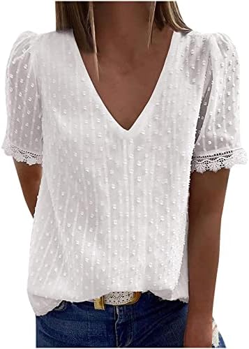 Краток ракав 2023 Облека V вратот чипка шифон салон блуза маичка за тинејџери девојки врвни летни есен дами lj lj