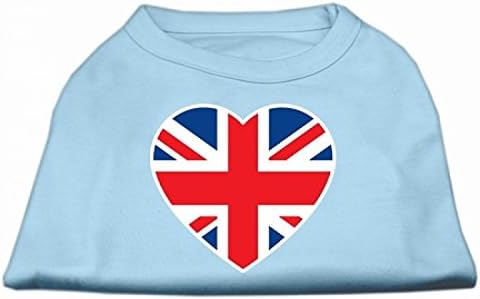 Производи за миленичиња миленичиња британско знаме за печатење кошула на срцев екран, x-small, аква