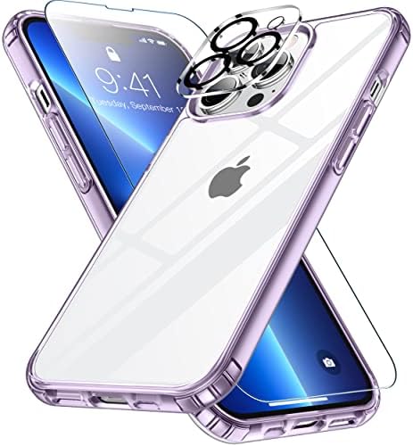Spidercase [3 во 1 дизајниран за iPhone 13 Pro Max Case, [Crystal Clear Not Notaling] [Со 2 парчиња заштитени со стакло на екранот и 2 заштитници