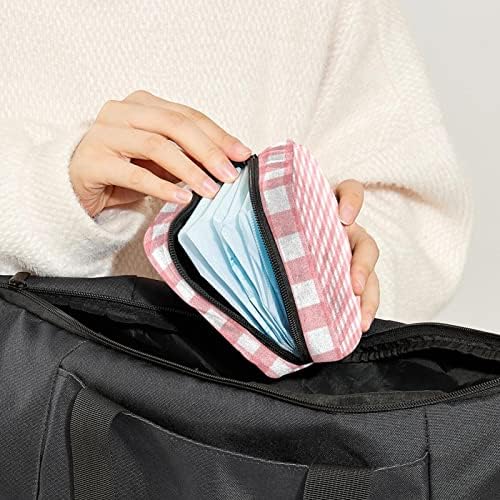 Санитарна торба за складирање на салфетка, розова бела карирана преносна менструална торба за менструации за тинејџери продавници за гаќички