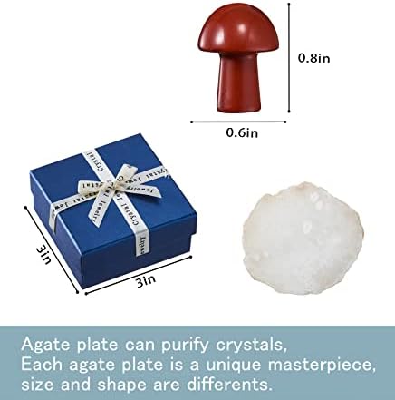7 пакувања заздравуваат кристали печурки и агатна плоча - природен кристален дел од печурки Духовен подарок Полиран џебни скапоцени камења Чакра
