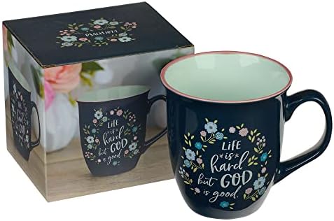 Христијанска уметност подароци Големо керамичко цветно кафе и чај Писмо кригла за жени: Бог е добар - Пс. 107: 1 Охрабрувачки