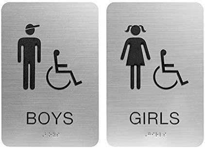 Момци и девојчиња Ада за тоалетот за тоалетот w/braille сребро