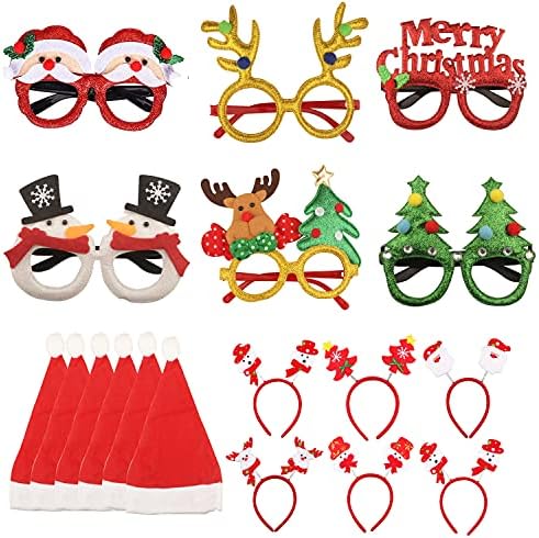 LTSTOR Божиќни ленти за глава и рамки за очила, сет, 18 парчиња разновиден дизајн за Божиќни партиски материјали и забави за забави