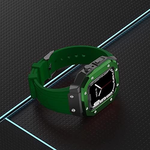 Texum легура за часовници за часовници за лента за бенд Apple Watch Band 7 6 5 4 SE 45mm 44mm 42mm Луксузен метал гума од не'рѓосувачки челик модификација на модификација на модинг комп
