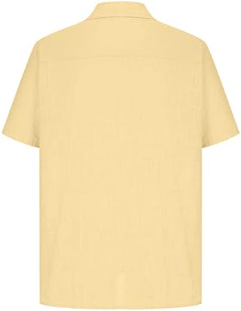 Кошули со памучни постелнини ishишилиумн за мажи со кратки ракави, случајно копче надолу со кошула цврста боја лабава вклопени маички