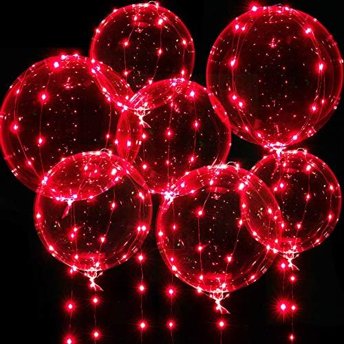 Црвени Балони за Осветлување, 7 Пакувања 20 Инчни Бобо Балони со 10 стапки Светла За Роденден Дипломирање Партија Свадба Денот На Вљубените Божиќ Декорација
