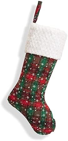 Божиќни чорапи, 2 парчиња 20 инчи Бурлап со карирана снегулка и Витлеем Starвезда кадифни чорапи, декорација на камин за Божиќна забава, торбички