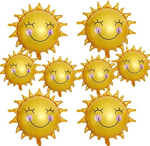 8 ПАРЧИЊА Сонце Насмевка Фолија Балони Сонце Алуминиум Балон Злато Лето Сонце Смешковци Хелиум Милар Партија Балони За Роденден Свадба