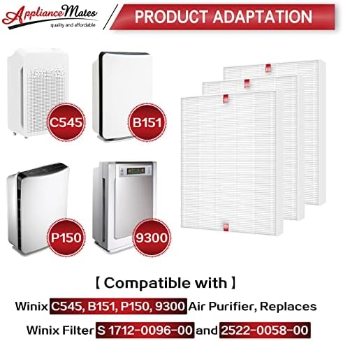 C545 TRUE HEPA FILTER FILTER S од Appliancemates-Компатибилен со Winix 1712-0096-00 и 2522-0058-00, Winix Filter S Air Purfifier