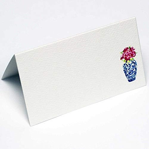 Нанси Нико постави картички со сино -бела тегла за ѓумбир со розови цвеќиња за свадби, тушеви и забави за вечера. Стил на шатор, постигнат