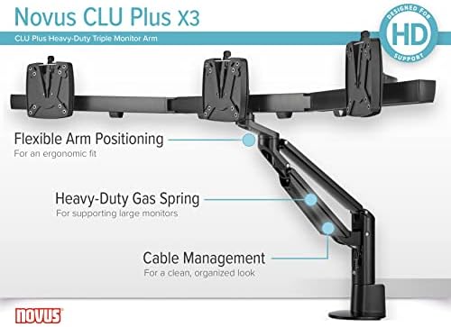 Нови Клу Плус Монитор на рака, прилагодлива за удобност, HD гас пролет, за стандардни и заоблени екрани до 40 ”, 3-во-1 монтирање,