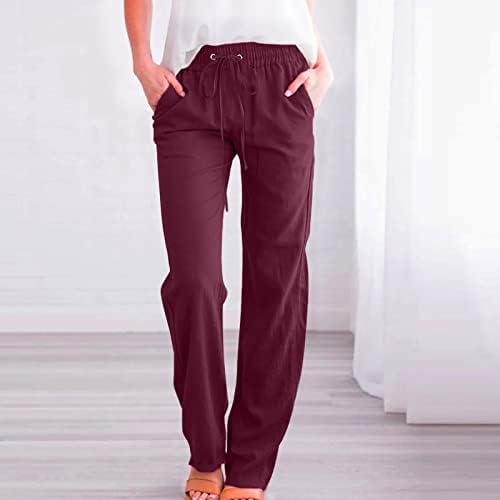 Постелни панталони со постелнина во Етија, високи нозе со високи модни постелнини, панталони со џебови, женски еластични панталони за половината