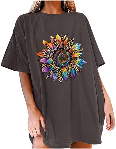 Есенска летна кошула за блуза за девојчиња 2023 година со краток ракав брод памук од сончоглед сончоглед цвет графички бренд врвен