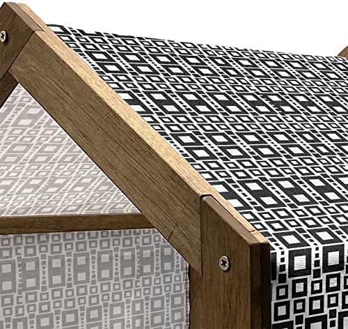 Амбесон апстрактна дрвена куќа за миленичиња, монохроматски квадрати со многу димензии мотив со мрежен дизајн геометриски редови