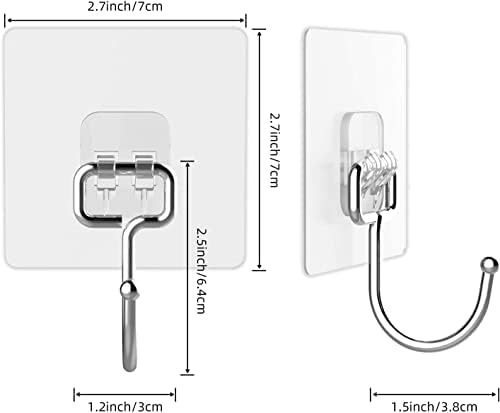 GainWinxx Големи лепливи куки за висечки куки за тешки wallидови 22 фунти самостојна лепила за пешкир водоотпорни транспарентни куки 10